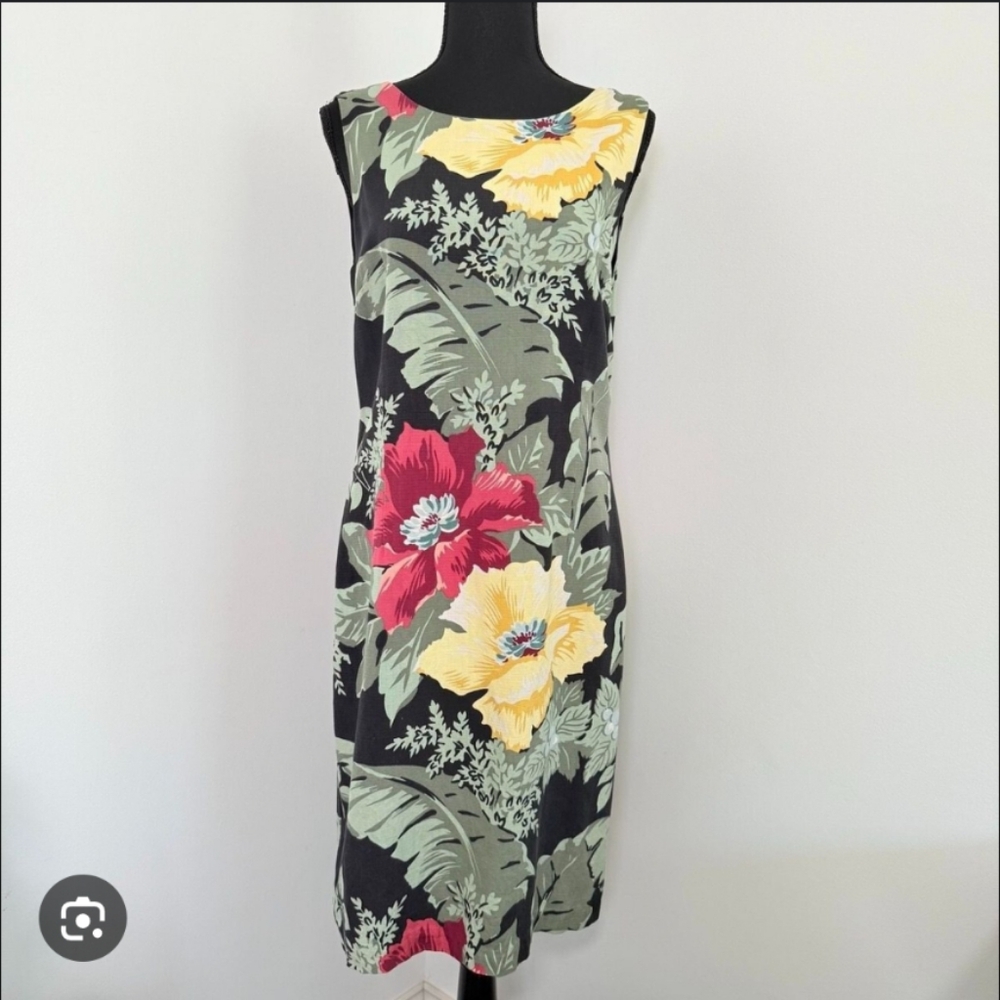 🖤🏵️ Tommy Bahama 100% Silk Floral Sleeveless Sheath Dress, 12